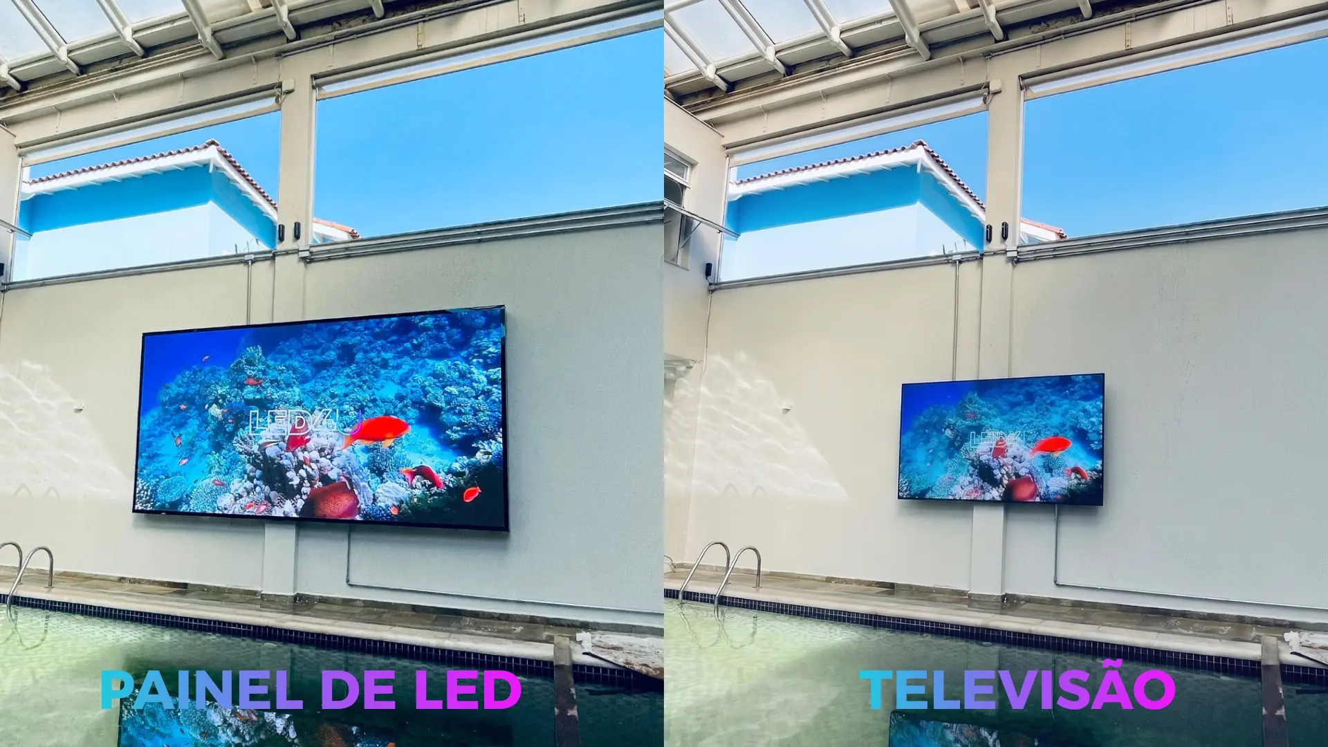 Comparação entre painel de LED outdoor e TV convencional