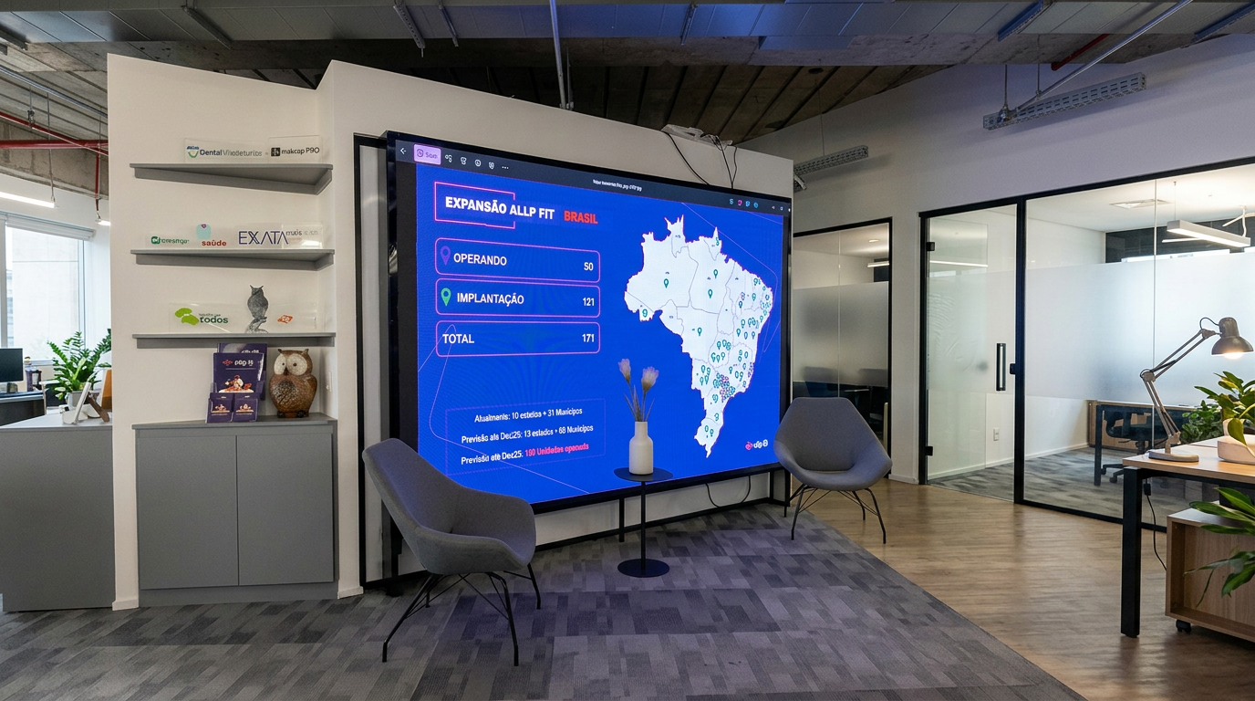 Painel de LED indoor instalado em ambiente interno com luz controlada